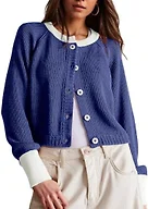 UNCLECAT Womens Cropped Cardigan Sweaters - Navy Blue, Medium