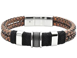 Blackjack Jewelry S-BJB254DC Genuine Leather Double Strand Bracelet Brown  