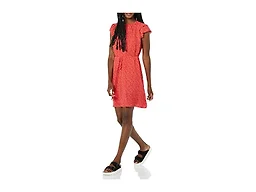 Amazon Essentials Women's Relaxed Fit Lightweight Georgette Flutter Sleeve Shift Dress Dress, -Poppy Red, Floral, X-Small