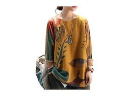 YESNO Women Sweater Graphic Printed Oversized Pullover Sweaters Casual Loose Knit Tops