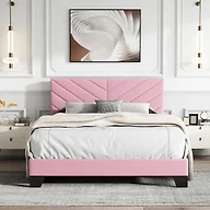 IOILORI Full Size Bed Frame Platform with Upholstered Headboard, Sturdy Wooden Slats, Noiseless, No Springs Required, Easy to Assemble Pink