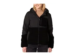 Amazon Essentials Women's Full-Zip Sherpa Fleece Hooded Puffer Jacket, Black, Large