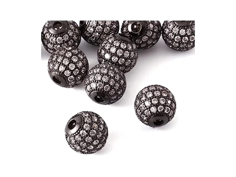 Cheriswelry 10pcs 10mm Brass CZ Cubic Zirconia Round Beads