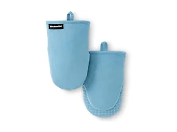 KITCHENAID Gourmet Series Gridlines Mini Oven Mitts 2-Pack Set, Heat Resistant up to 600°F, Soft Silicone Grip, Magnetic Cuff, Blue Velvet, 5.5"x9"