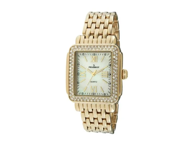 Peugeot Women Rectangle Dress Crystal Bezel Watch