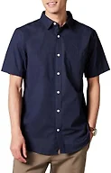 Amazon Essentials Men's Short-Sleeve Regular-Fit Stretch Poplin Shirt Shirt, -Navy, X-Small