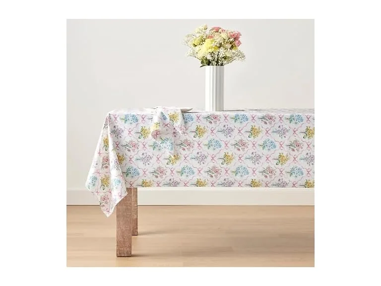 Lenox Bouquet Ribbon Tablecloth, Multicolor, 60" W x 84" L