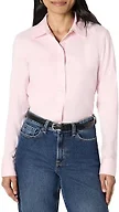 Amazon Essentials Women's Stretch Poplin Button-Up Dress Shirt, Light Pink, Large