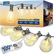 VIPAR Outdoor String Lights,100FT LED Patio Lights Waterproof 52 ST38 Bulbs