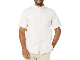 Amazon Essentials Men's Slim-Fit Short Sleeve Stretch Oxford Shirt with Pocket, Pale Pink, Large