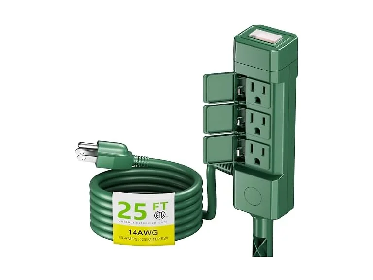 BN-LINK 25ft Outdoor Ext Cord 14/3 SJTW Waterproof w/Power Stake