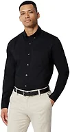Amazon Essentials Men's Regular Fit Stretch Wrinkle Free Button Down Collar Dress Shirt, Black, Small