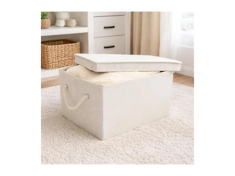 Sukkri Ivory White Storage Bins with Lids and Rope Handles, 2 PK 