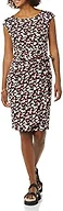 Amazon Essentials Women's Cap Sleeve Boat-Neck Faux Wrap Pleated Matte Jersey Dress, Pink, Multi Floral, X-Small