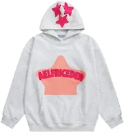 Aelfric Eden Graphic Hoodies for Men Y2K Printed Hoodie Sweatshirt Casual Oversized Long Sleeve Vintage Streetwear Hiphop Hooded Pullover light Grey XX-Small