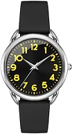 Bisley 35MM Black Watch for Women Silicone Strap Yellow Arabic Numeral Easy to Read Waterproof Watch Fit for Any Wrist Size