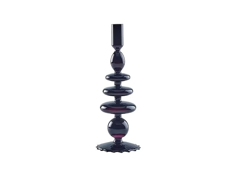 Elements 3.54x3.54x10.83 Inch Navy Glass Taper Candleholder