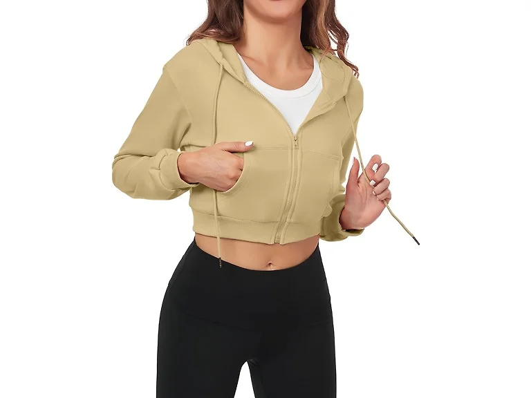 FKEEP Women (S) Cropped Zip Up Sweatshirt Zbeige
