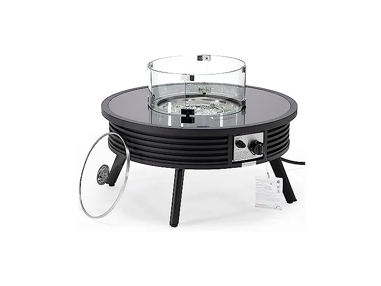 LeisureMod Walbrooke Modern Outdoor Round Fire Pit Table Black