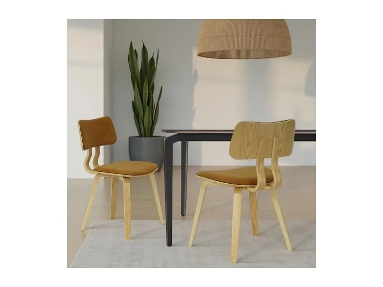 Jaguar Camel Curved Back Wood Chair Set of 3