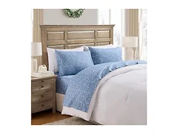 Hallmark - Holiday Sheets, 4-Piece Soft Brushed Cotton Sheet Set with Matching Pillowcase (Snowflakes Blue, Queen)