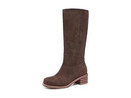 JOKACEAR Suede Chocolate Women's Knee High Boots Square Toe Chunky Block Heel Long Boots for Women Comfortable Slip on Low Heel Womens Riding Boot.