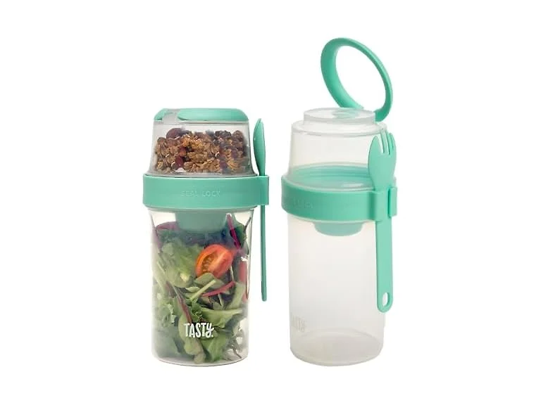 Tasty Salad Shakers with Sporks, 2-Pack Set, Aqua
