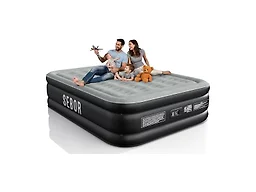 Sebor Air Mattress Queen with Built-in Pump 18", Comfortable Self-Inflating Air Mattress with High-Speed Pump, Durable Blow Up Mattress Queen with Storage Bag for Guests, Camping, Travel