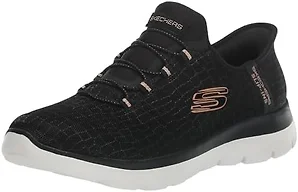 Skechers Women's Hands Free Slip-ins Summits Classy Night Sneaker, Black Rose Gold, 10