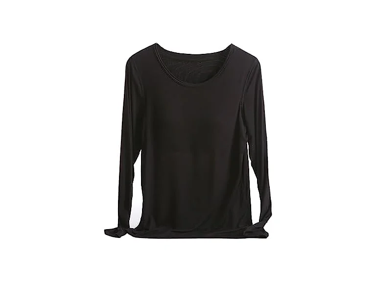 Flenwgo Women (XS) Modal Built-in Bra Long T-Shirt