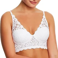 Maidenform Pure Comfort Lace Bralette, Padded Wireless Bra, Convertible Longline Halter Bralette with Soft Foam Cups, White, 40D