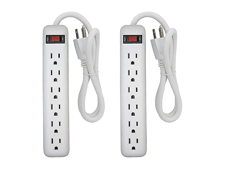 Clear Power 2pk 6 Outlet Strip w/1.5ft Power Cord