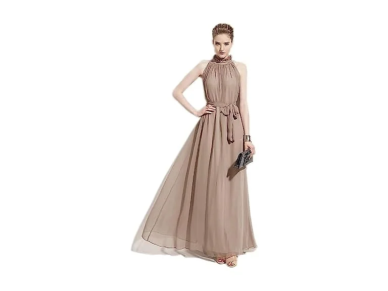 Vsvo Women (S) Halter Neck Sleeveless Maxi Dresses