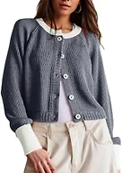 UNCLECAT Womens Cropped Cardigan Sweaters - Grey, X-Large