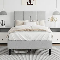 IOILORI Twin Size Bed Frame Platform with Velvet Upholstered Headboard, Sturdy Wooden Slats, No Spring Box, No Noise, Easy to Assemble, Light Grey Bedframe with Strong Wooden Slats, Light Gray