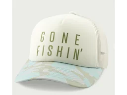 HUK Mens Trucker Hat, Anti-Glare Snapback Fishing Hat for Men, Gone Fishin' - Egret, One Size