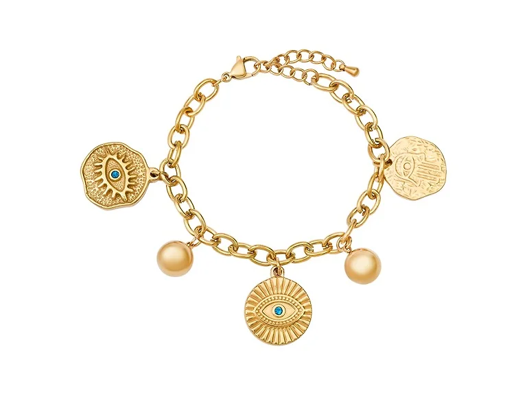 18K Gold Evil Eye Charm Bracelet