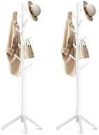 Aliphon Wooden Coat Rack Stand, Freestanding Coat Rack with 8 Hooks, 3 Adjustable Size Coat Tree for Hats, Coats, Scarves bags, Coat Hanger Stand Used in Bedroom/Office/Entryway, 2 PCS (White)