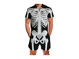 Mens Skeleton Halloween Romper Jumpsuit