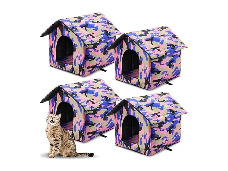 Weysat 4 Pcs Collapsible Cat House Waterproof Shelter