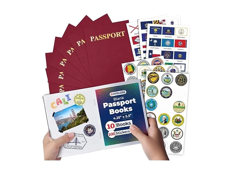Fake Passport Book with Stickers – Bulk 10 Pack