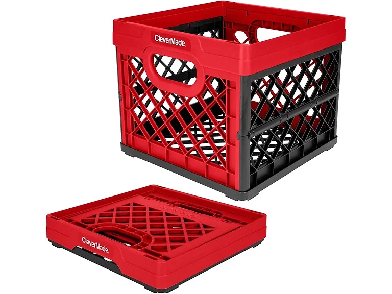 CleverMade Collapsible Milk Crate 25L (6.6 Gal)- Red