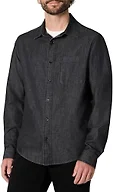 Amazon Essentials Men's Regular-Fit Long-Sleeve Button-Down Denim Shirt, Black Wash, Large