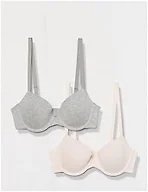 Amazon Essentials Women's Underwire Lightly Padded Demi Cup Microfibre Bra, Pack of 2, Grey Heather/Pearl, 38B