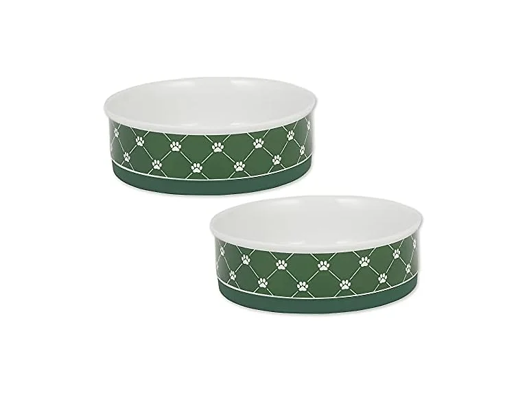 Bone Dry Trellis Paw Print Pet Bowl, 2 Count