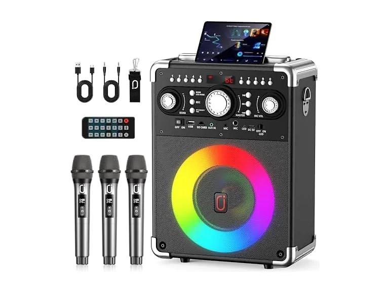 HWWR BT5.3 Karaoke Machine 3-Mic Echo