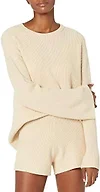The Drop Women's Alice Crewneck Back Slit Ribbed Pullover Sweater, Creme Brulee, XS
