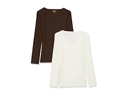 Amazon Essentials Women's Slim-Fit Long Sleeve V-Neck Knit Rib Shirts, Pack of 2