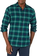 Amazon Essentials Men's Regular Fit Long-Sleeve Flannel Shirt, Soft Brushed Cotton, Lightweight yet Warm, Green Navy Ombre Plaid, Small