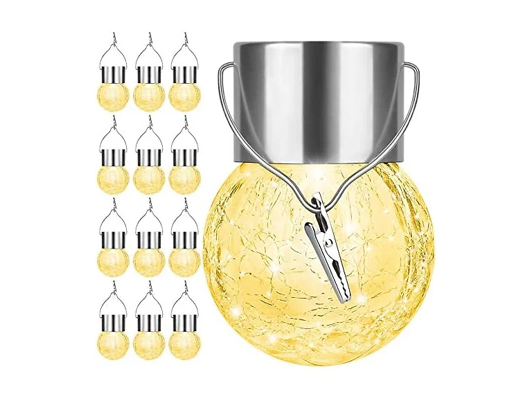 Bosceos 12-Pack Hanging Solar Lights, Decorative Cracked Glass